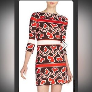 DVF DIANE VON FURSTENBERG RURI 100% Silk Jersey Dress in Red Gingko - SZ 0